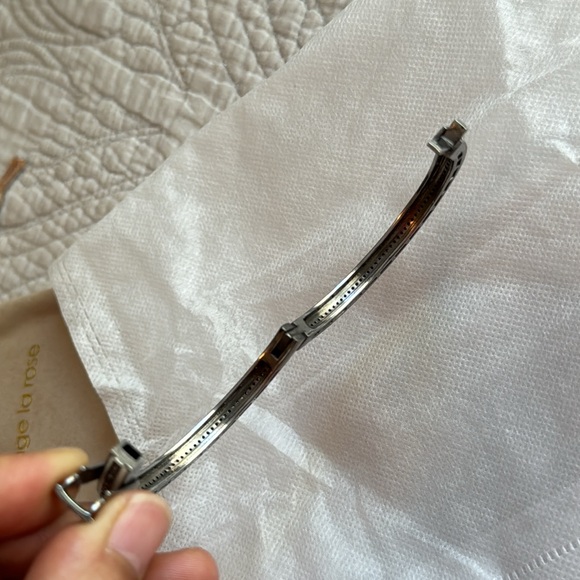 Vintage La Rose White Enamel Silver Diamonds Bangle Bracelet with Clasp - Picture 10 of 15